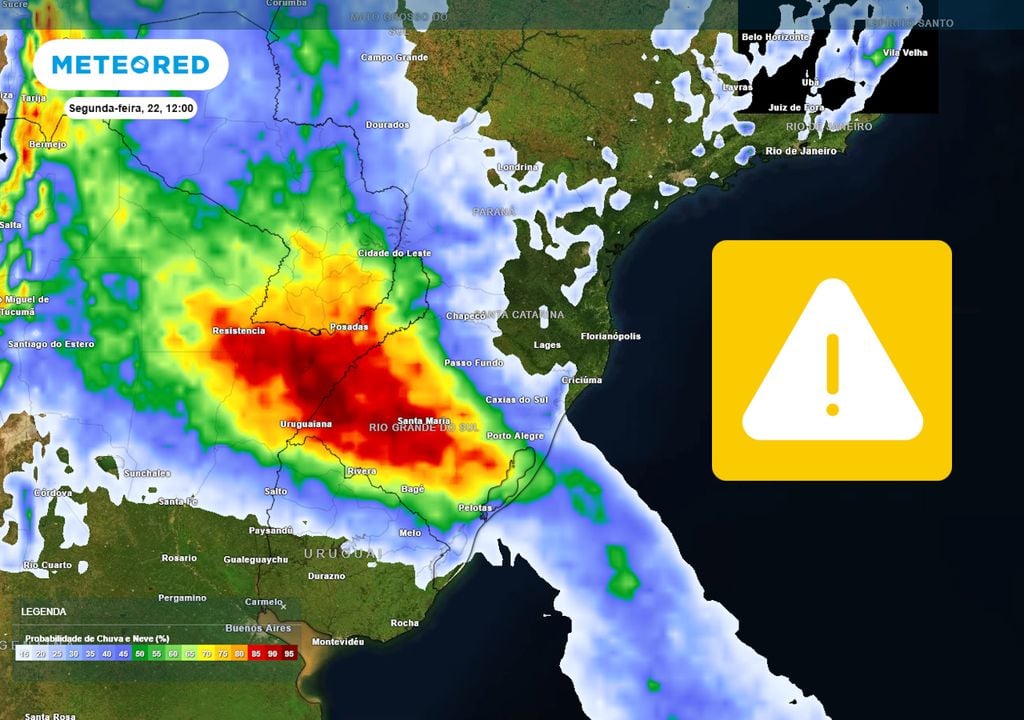 Previsão de probabilidade de chuva na segunda-feira ao meio-dia.