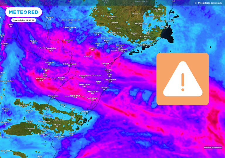 Intensa frente fria traz alerta de chuvas extremas nos pr&oacute;ximos dias; confira os estados em risco