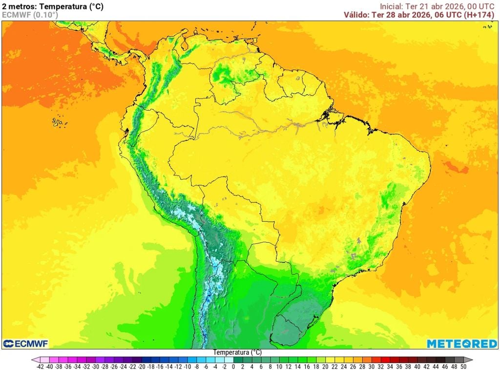Tendência das temperaturas mínimas para a terça-feira, 28 de abril.