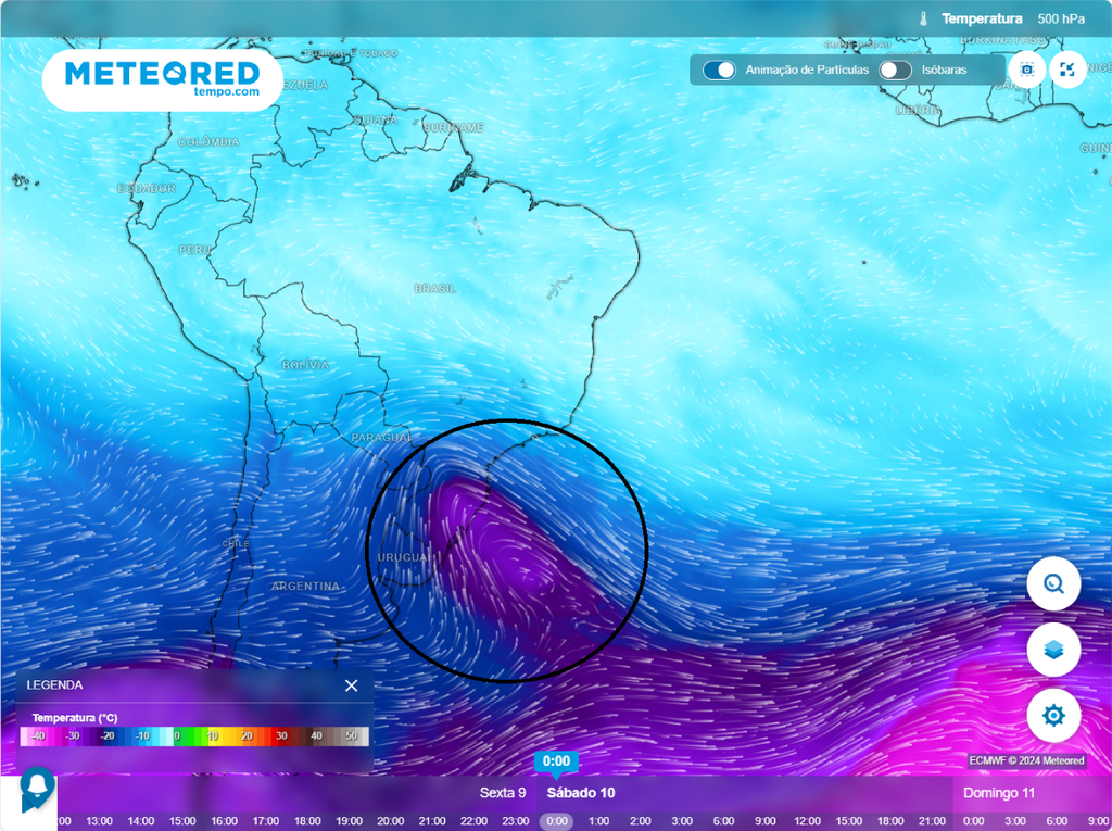 previsão, temperatura, ventos, 500 hPa previsão, temperatura, ventos, 500 hPa