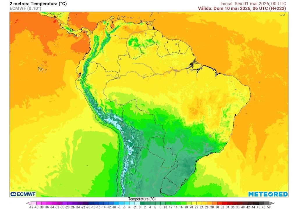 Previsão de temperaturas no domingo (10) durante a madrugada mostra que a massa de ar frio terá grande abrangência, fazendo as temperaturas caírem no Sul, Sudeste, Centro-Oeste e Norte.