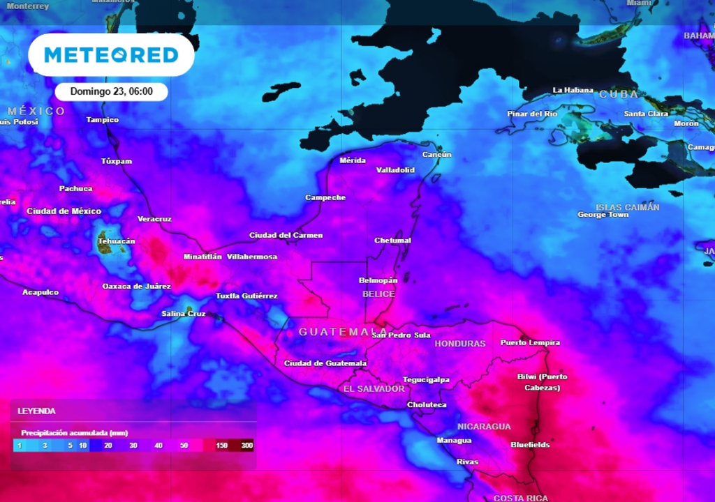 LLuvias Pronóstico de lluvia acumulada para las próximas 96 horas en la Península de Yucatán.