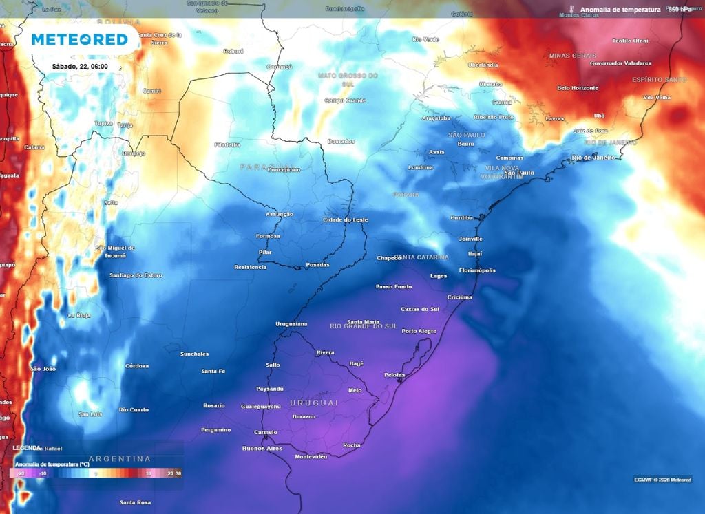 Ar frio. Massa de ar frio avança sobre o Brasil, após frente fria perder força.