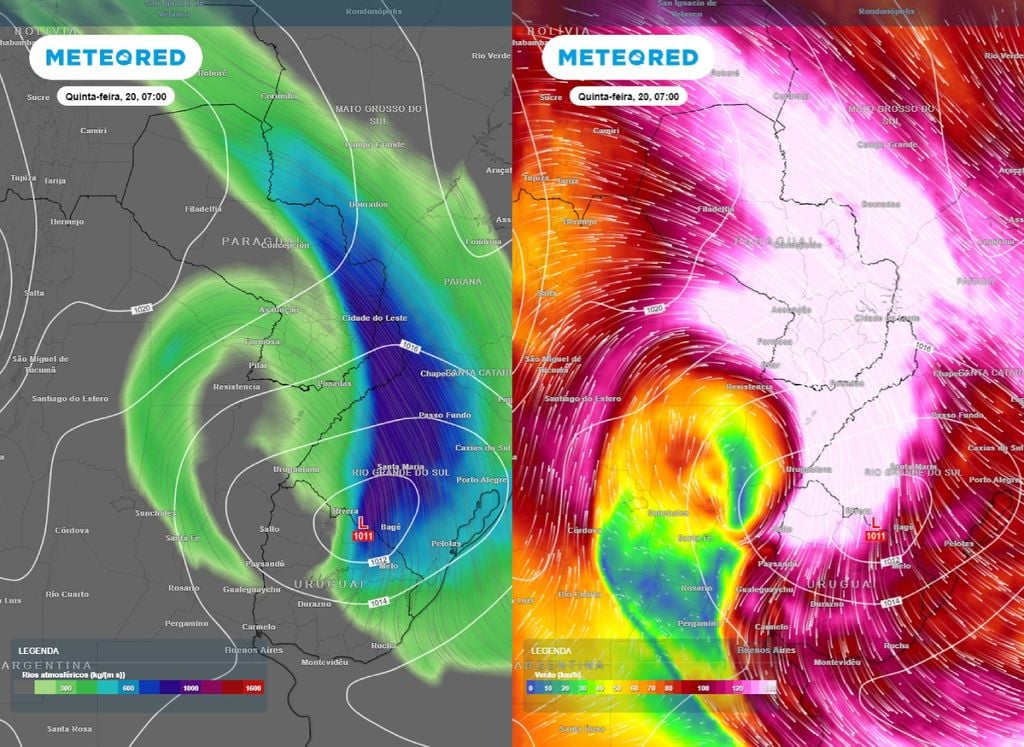 Canal de umidade e Jatos de Altos Níveis Mapa mostra a presença de canal de umidade e de ventos intensos em altos níves auxiliando na manutenção do ciclone extratropical.