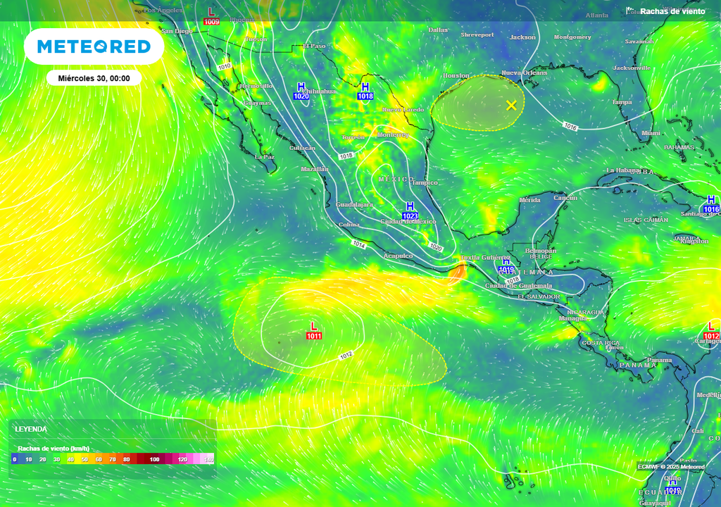 Pronóstico de ráfagas de viento en km/h