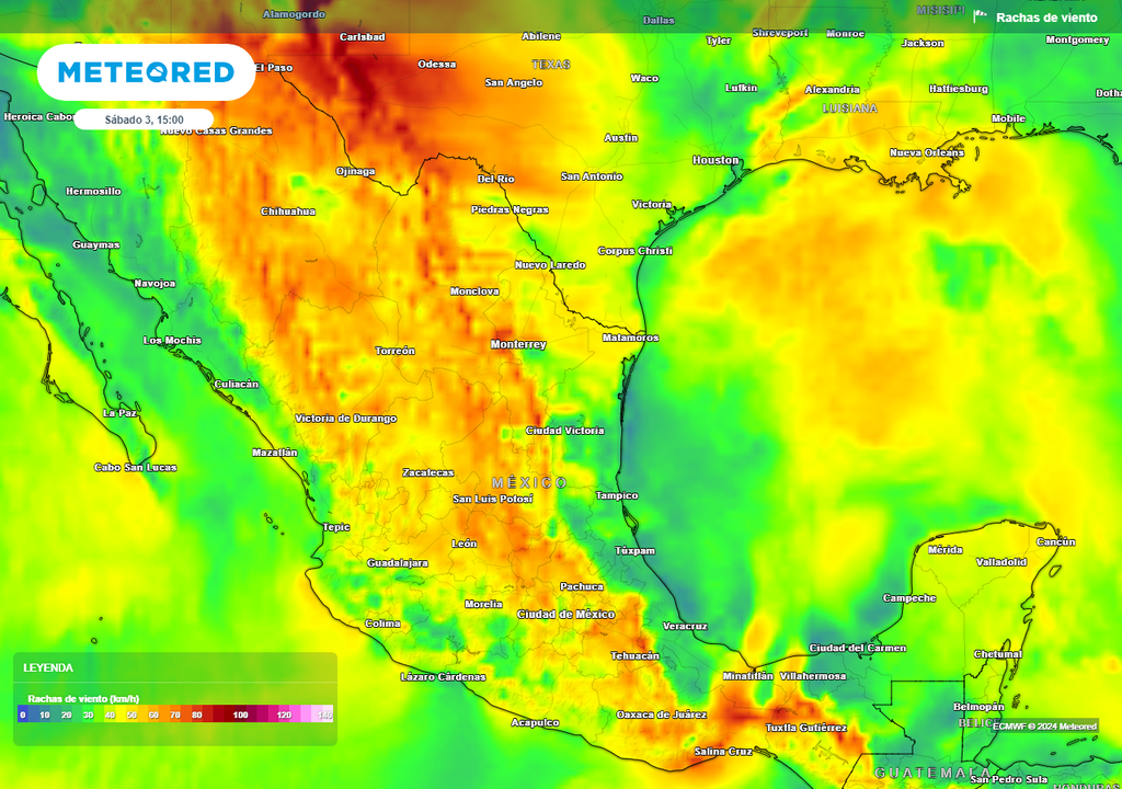 Ráfagas de viento importantes (km/h)