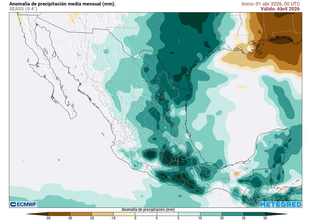 Estados del noreste, centro, oriente, sureste tendrían lluvias más frecuentes con acumulados superiores a 50-100 mm acompañadas de granizo y viento.