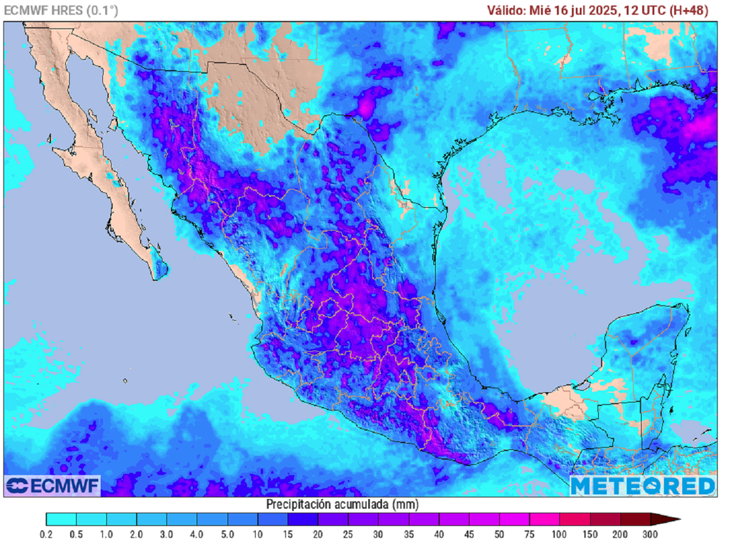 Pronóstico de lluvias acumuladas en milímetros