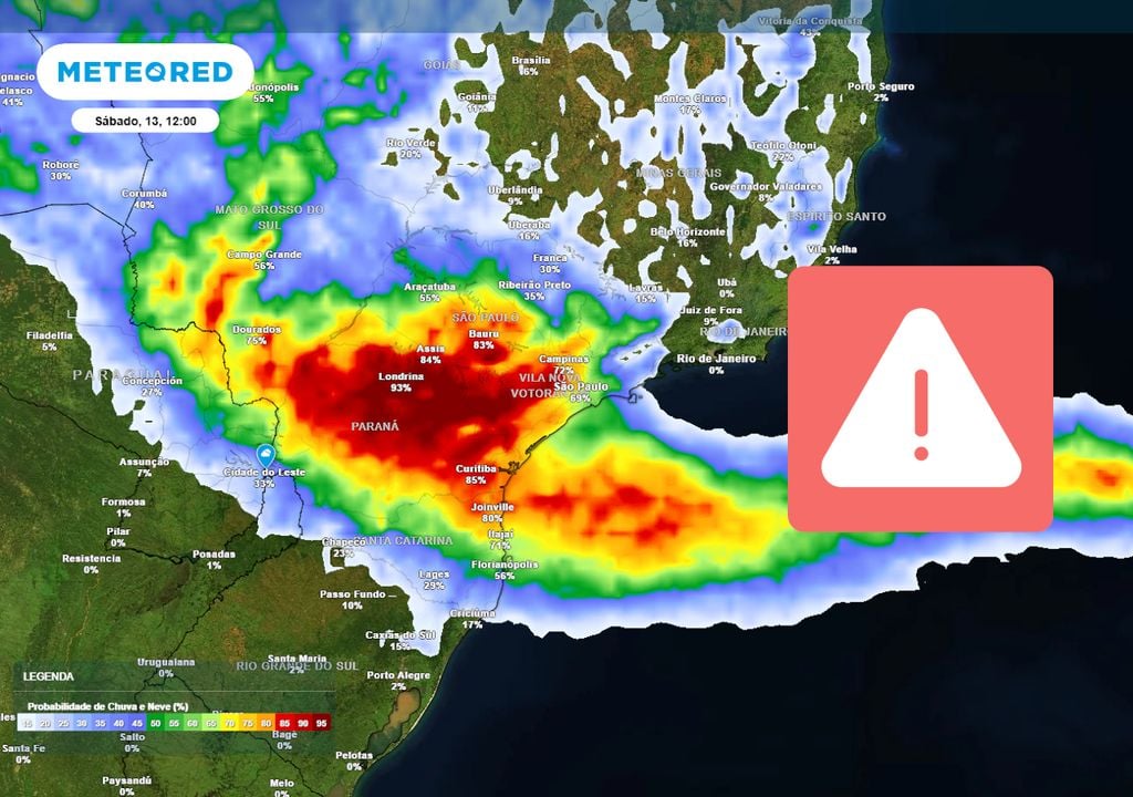 Previsão de probabilidade de chuva no sábado ao meio-dia. Previsão de probabilidade de chuva no sábado ao meio-dia.