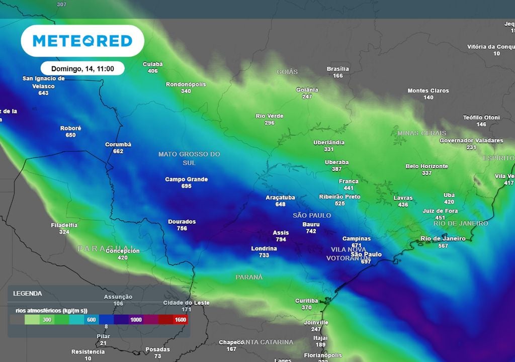 Previsão de rios atmosféricos no domingo ao meio-dia. Previsão de rios atmosféricos no domingo ao meio-dia.