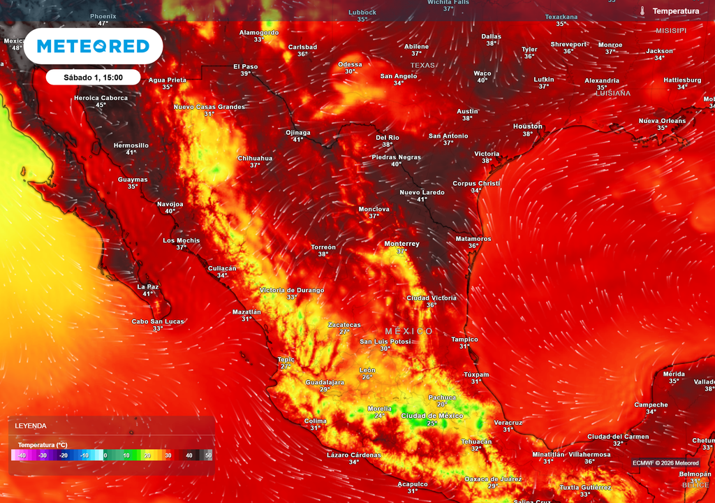 Los 35 a 45 °C persistirán en estados del norte y costeros, aumentando el bochorno. El Altiplano rondaría los 20-30 °C; lo más extremo sería en el noroeste con 50 °C o más.