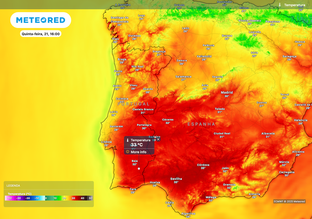 Temperaturas sobrem e chegam aos 33 ºC no interior centro e sul. Temperaturas sobrem e chegam aos 33 ºC no interior centro e sul.