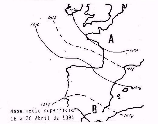 Interpretacion De Los Mapas Meteorológicos Para Su Utilizacion En La Pesca Figura 17Mapa medio de superficie del 16-30 Abril del 1984