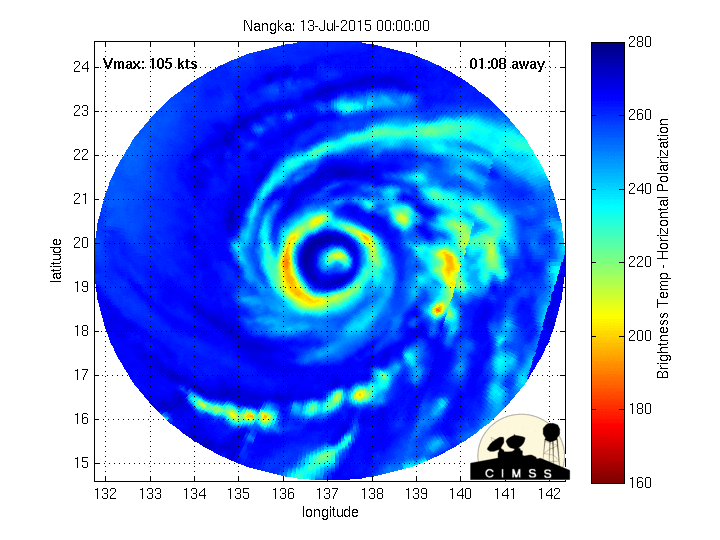 Imagen MIMIC del tifón Nangka, 0000 – 1200 UTC del 13 de julio de 2015