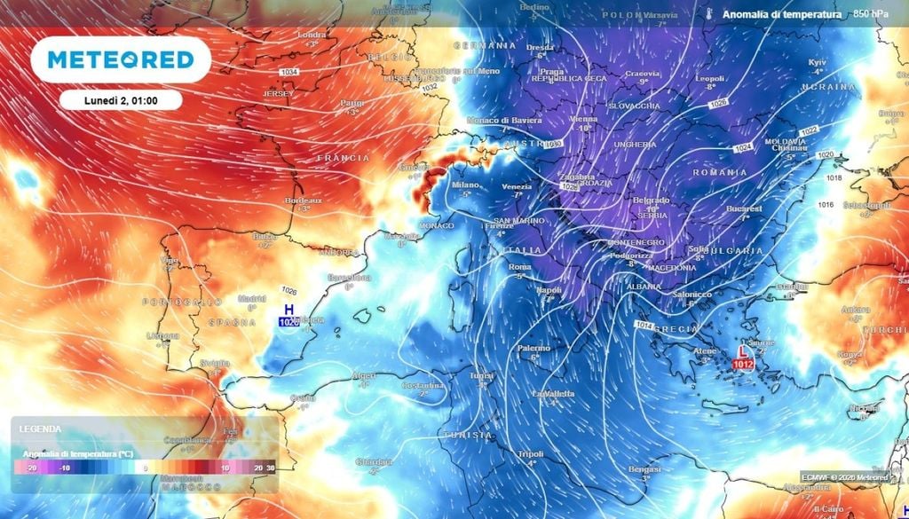Aria fredda. Il canale di aria fredda diretto verso l'Italia nella prima settimana di novembre.