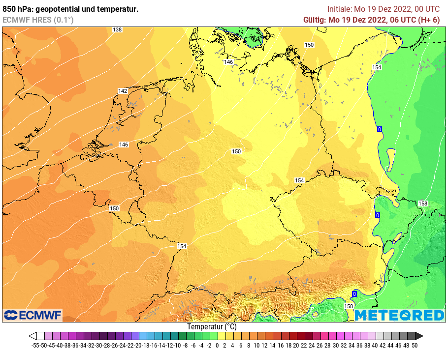 Temperatur, 850 hPa, Milde
