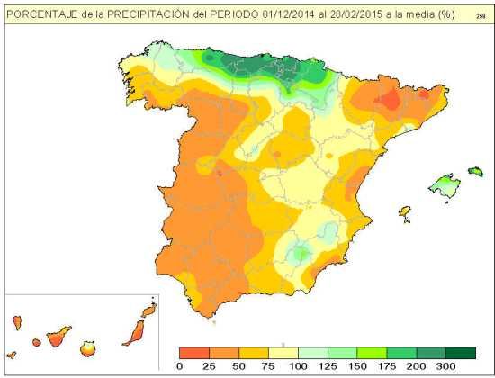 Invierno 2014-2015: Frío Y Con Un Reparto Muy Desigual De Precipitaciones Porcentaje de la precipitación invierno 2014-2015