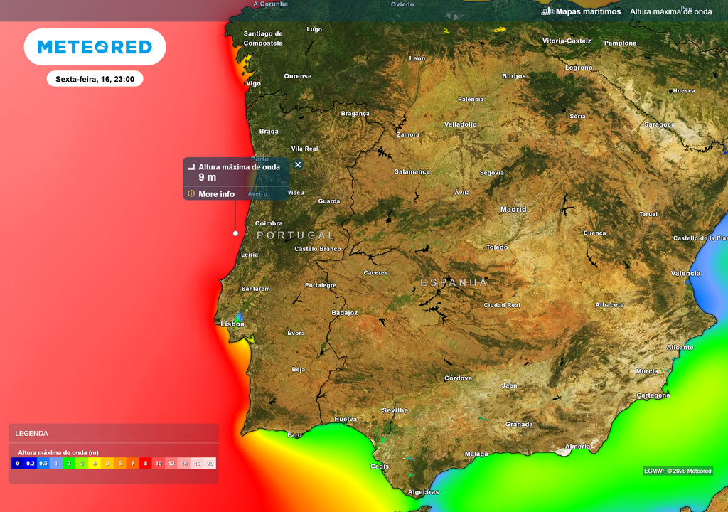 Entre hoje e domingo estarão em vigor diversos avisos amarelos e laranja de agitação marítima para Portugal Continental.
