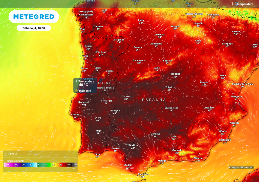 temperatura do ar à superfície Amanhã, dia 4 de julho será um dia com temperaturas iguais ou superiores a 40 ºC em vários pontos do país. Estarão 10 distritos sob aviso vermelho até às 23h de domingo, dia 5.