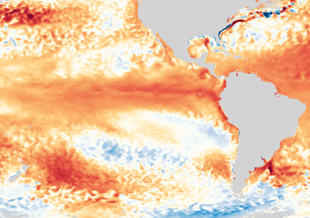 Anomalía de TSM en febrero 2024. NOAA.