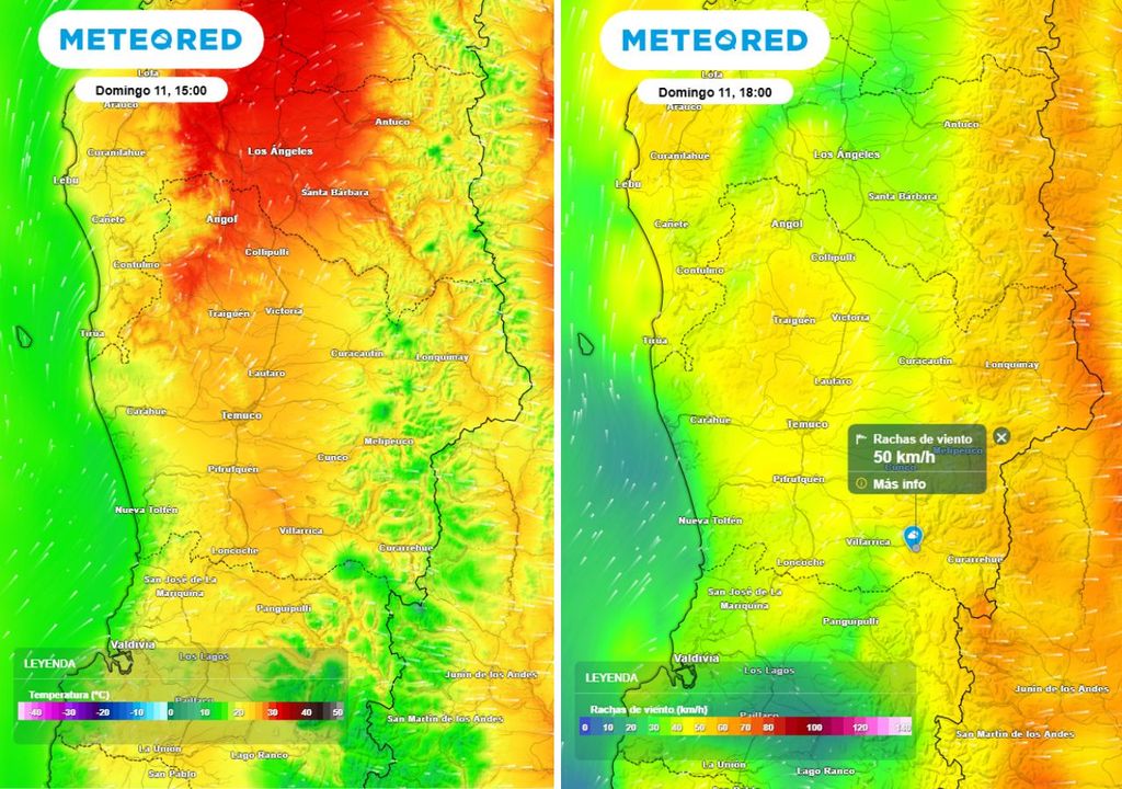 mapa de temperatura / rachas de viento