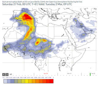 Irrupción de polvo venido de latitudes subsaharianas para marzo