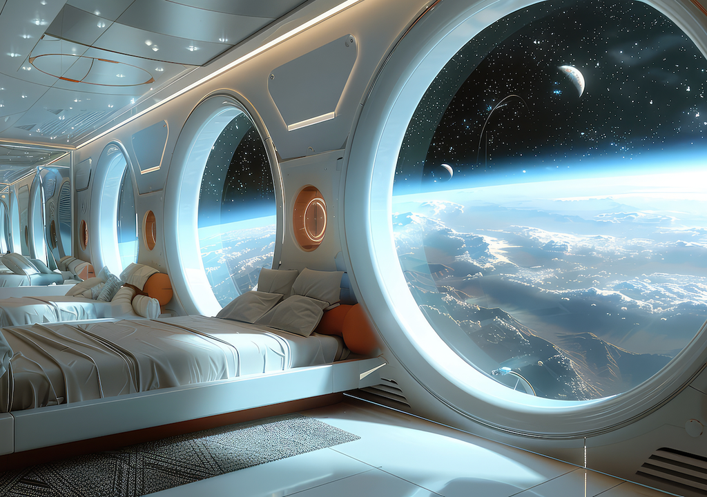 Space tourism as envisioned by AI.