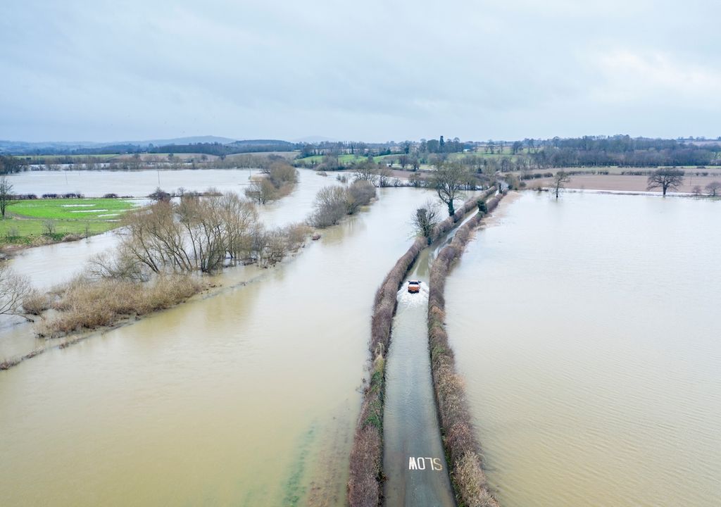 The River Severn in flood at Atcham in Shropshire.