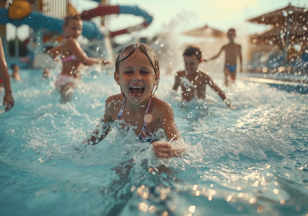 Kinder haben Spaß im Freibad, bei Temperaturen von bis zu 35 Grad an diesem vorletzten Juliwochenende.