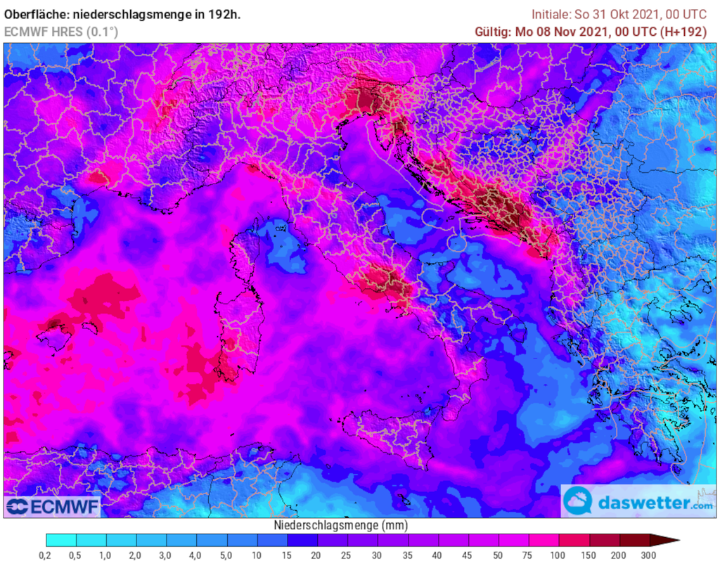 Unwettergefahr im Mittelmeerraum