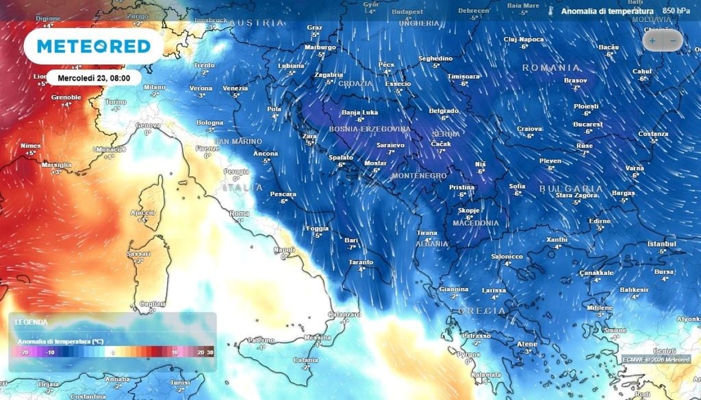 Ara polare. L'avvicinamento dell'aria polare all'Italia a metà della prossima settimana.