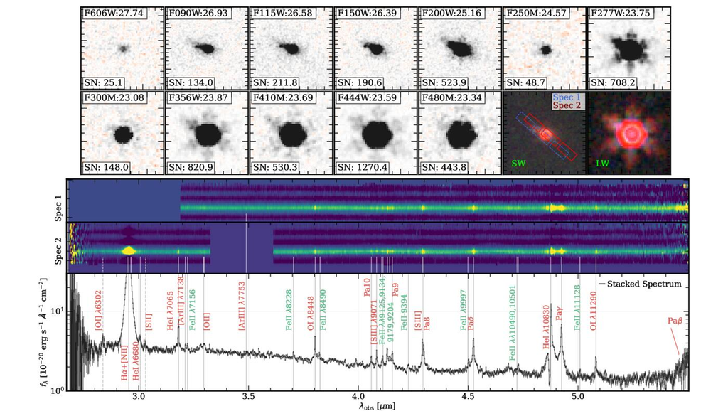 Se confirmadas, as estrelas de buraco negro podem ajudar a responder uma das maiores perguntas da cosmologia: o que surgiu primeiro, os buracos negros supermassivos ou as galáxias? Crédito: Kokorev et al. 2026 Se confirmadas, as estrelas de buraco negro podem ajudar a responder uma das maiores perguntas da cosmologia: o que surgiu primeiro, os buracos negros supermassivos ou as galáxias? Crédito: Kokorev et al. 2026