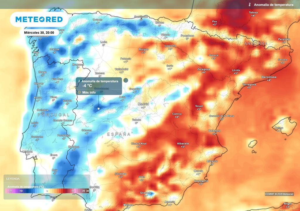 El descenso de las temperaturas será más notable a partir del martes, sobre todo en la mitad oeste peninsular.