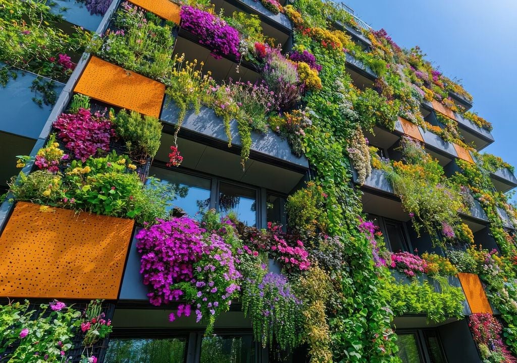 El éxito de un jardín vertical depende de la selección adecuada de especies, capaces de adaptarse al clima, la orientación solar y el régimen de riego.