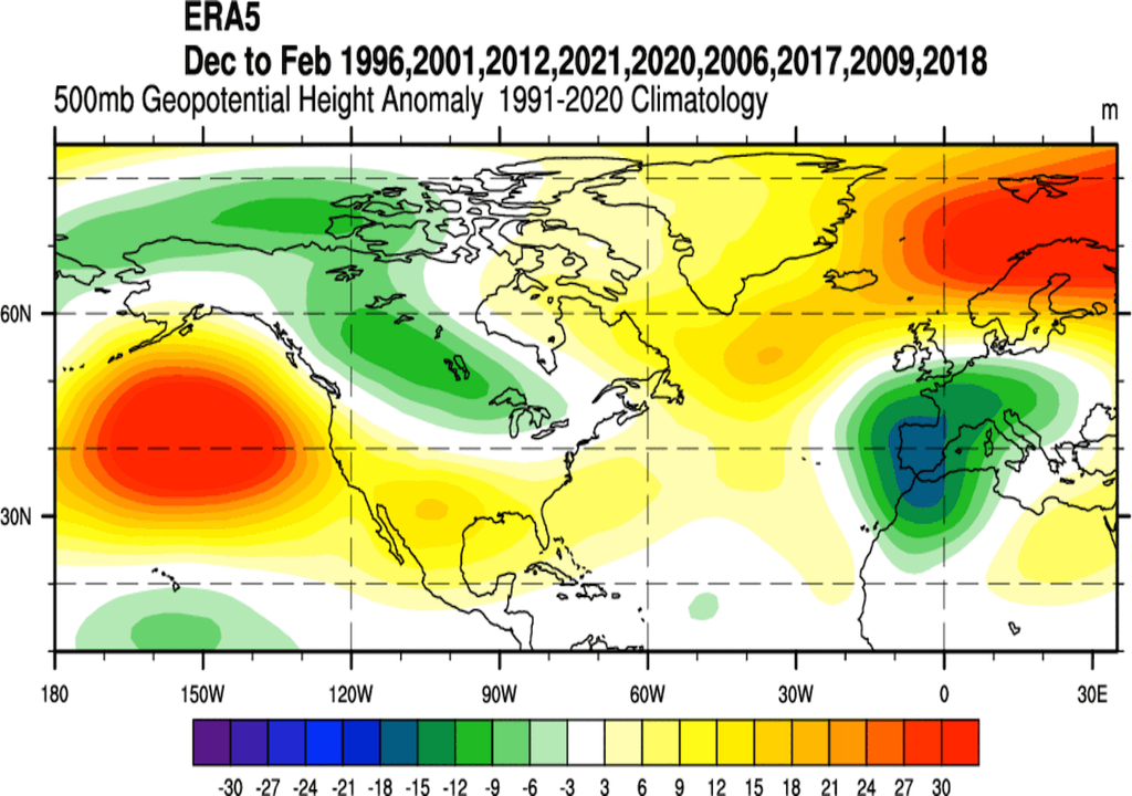 Durchschnittsmuster der vergangenen La-Niña-Winter