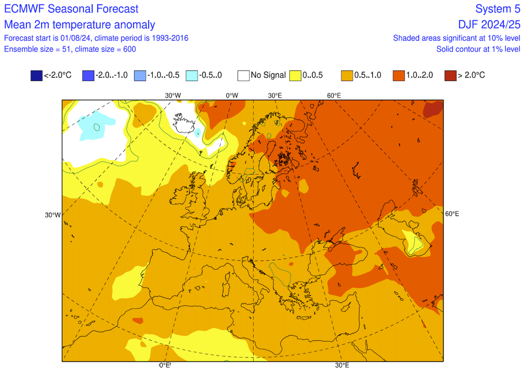 ECMWF Seasonal Forecast Mean 2m temperature anomaly