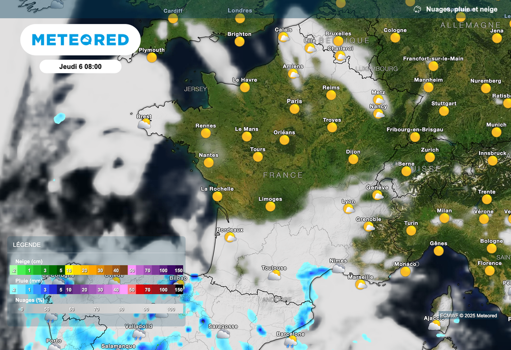 Des pluies sur le relief des Cévennes et le Languedoc-Roussillon.