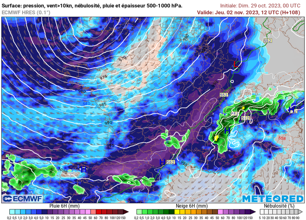 Le vent est donc sous surveillance pour jeudi. Attention aussi aux fortes pluies qui traverseront toute la France. Risque d'épisode pluvieux conséquent sur un large quart Sud-Est.