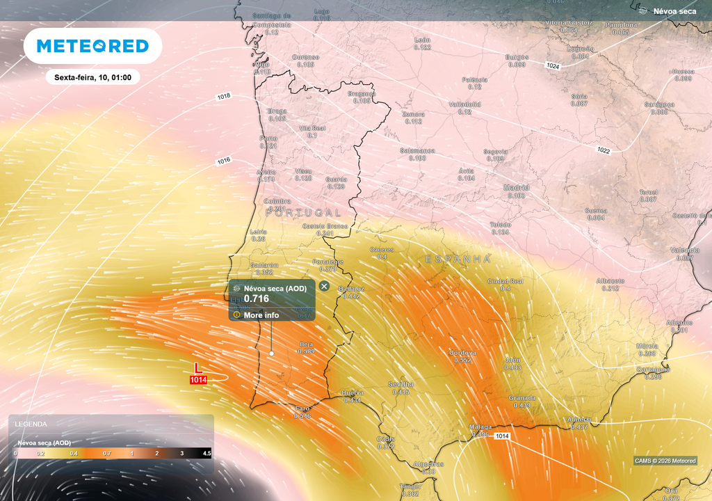 O regresso das poeiras proveninentes do Norte de África, na próxima quinta-feira, poderá trazer uma maior concentração das mesmas, especialmente no Sul do país.