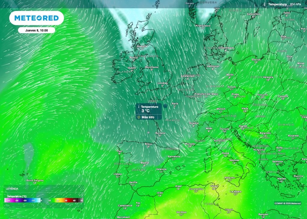 Esta mañana el aire polar ya afecta a gran parte de la península.