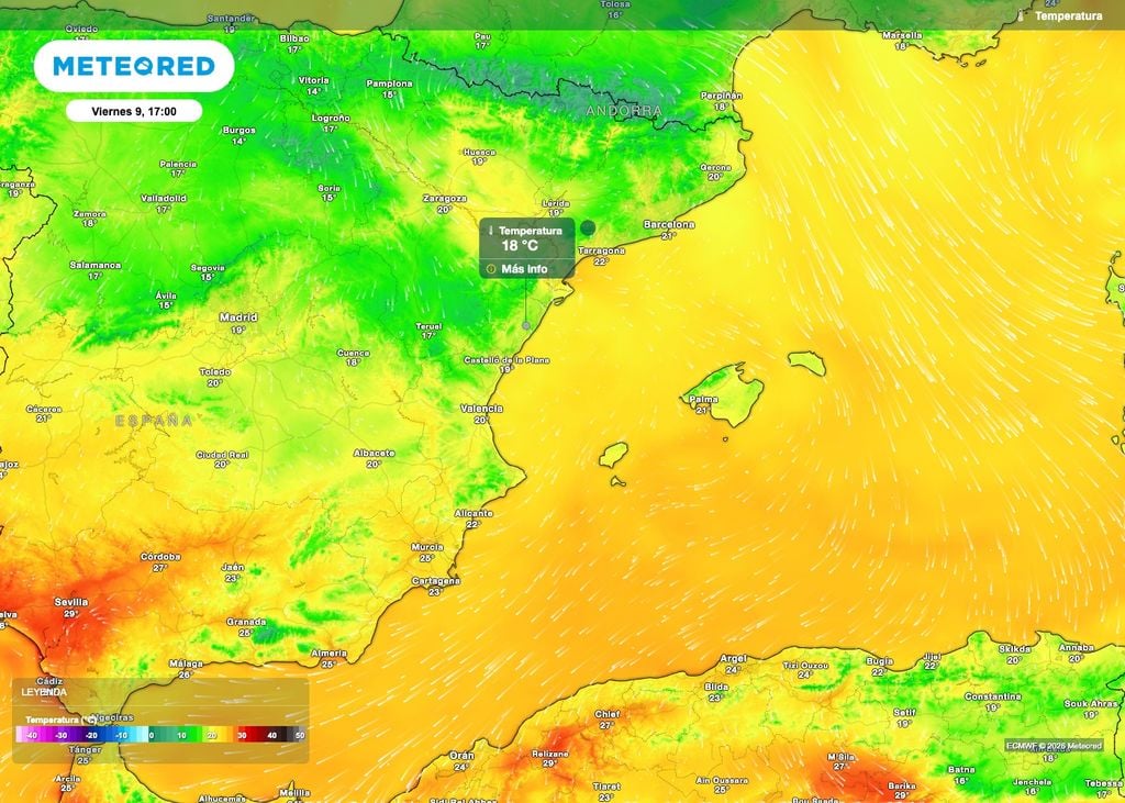 Las temperaturas máximas de mañana, viernes, ya rondarán los 20 ºC en el litoral de Cataluña, Comunidad Valenciana y Baleares.