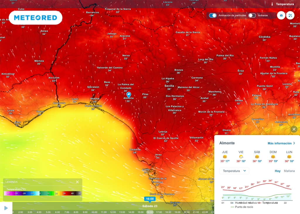 Tiempo en Almonte Este fin de semana Almonte alcanzará los 35 ºC adentrado el mediodía.