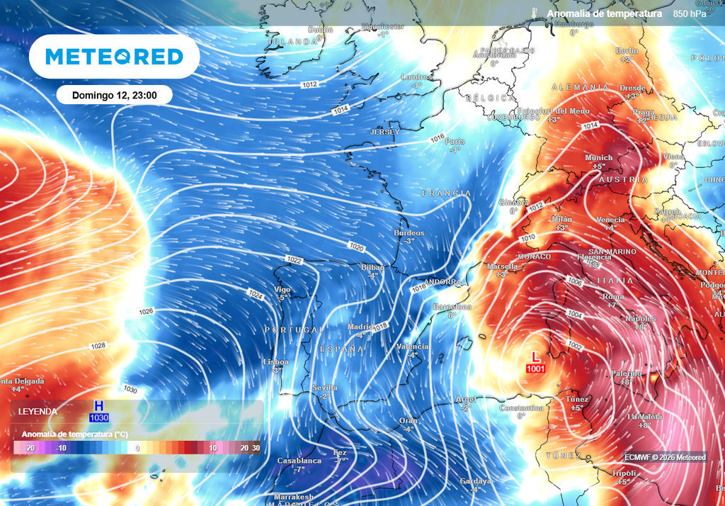 Entre el anticiclón y una borrasca mediterránea se canalizará el aire polar.