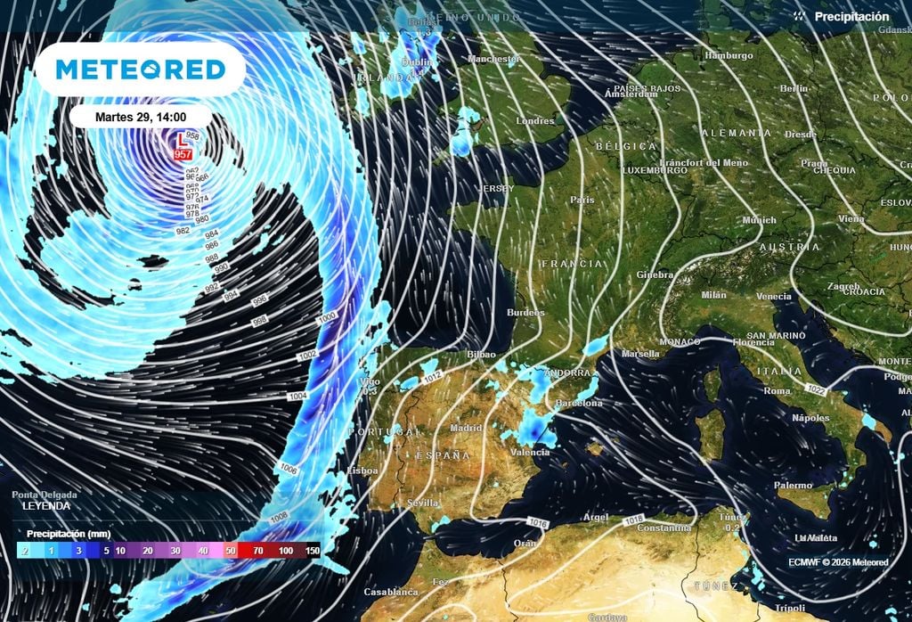 La borrasca será muy profunda y enviará varios frentes a la Península. Además, bajarán las temperaturas.