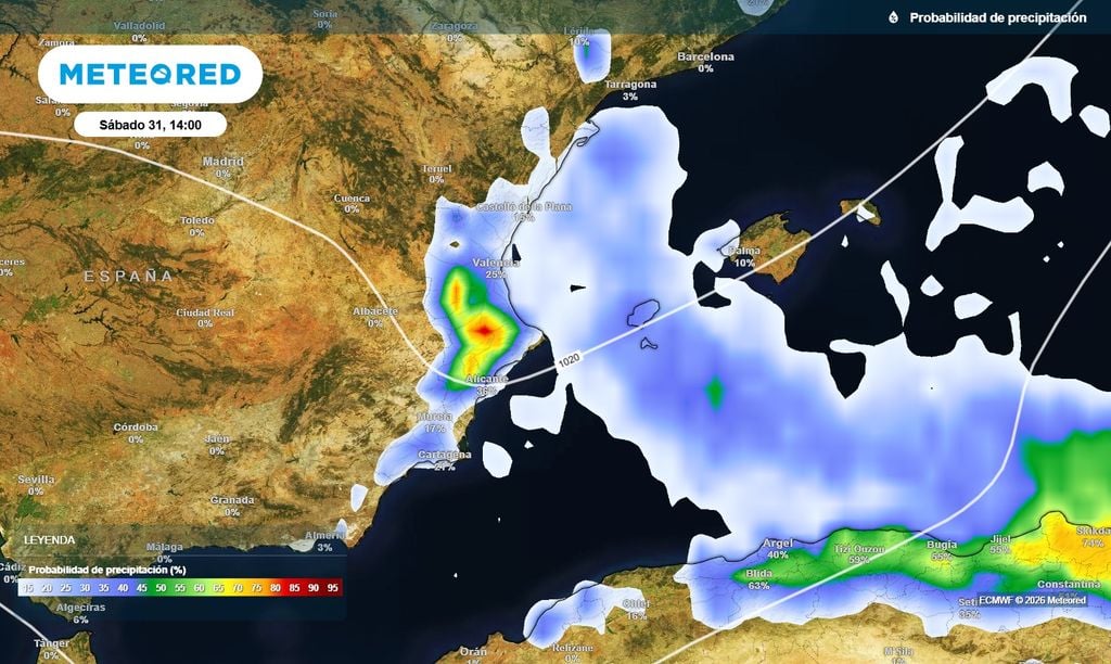 La combinación de gregal y aire frío en altura dará lugar a precipitaciones en el este y Baleares.