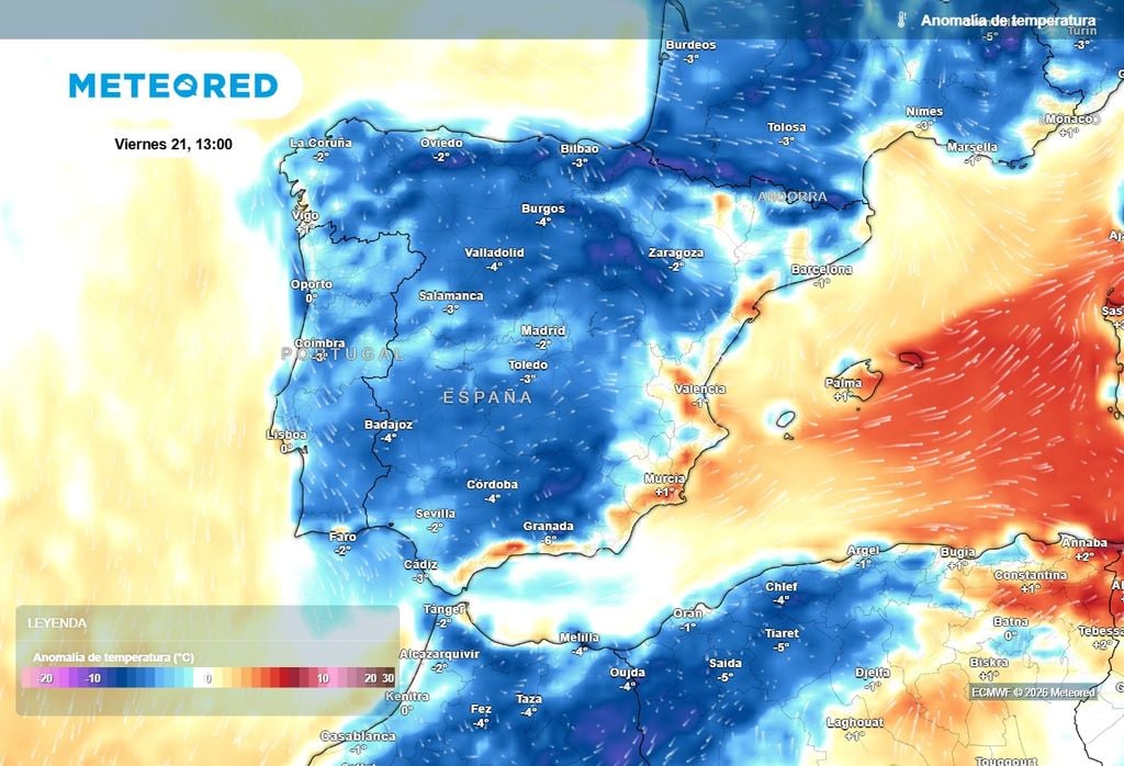 Mañana las temperaturas se situarán claramente por debajo de la media en casi toda la Península.
