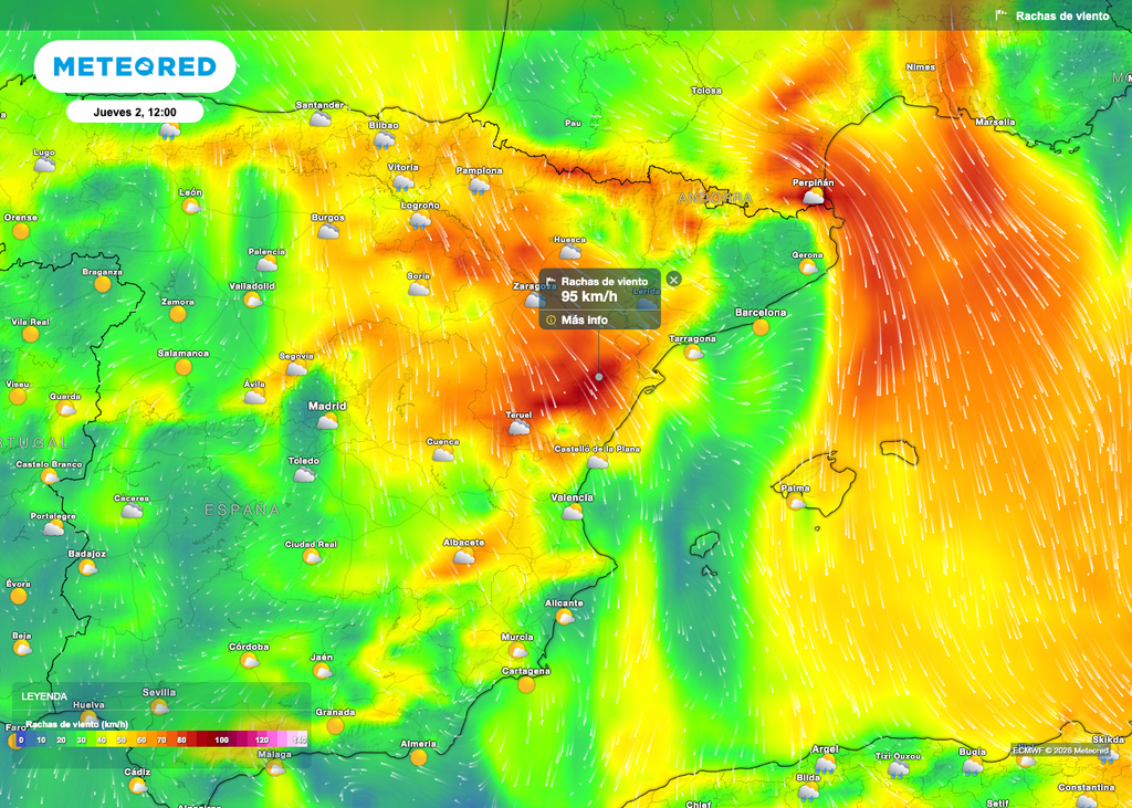 Mañana aún habrá rachas de viento próximas a los 100 km/h en zonas del noreste peninsular.