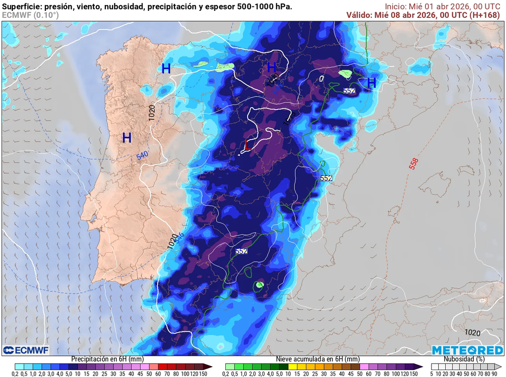 El modelo europeo prevé un frente frío que podría dejar lluvias abundantes entre el martes y el miércoles.