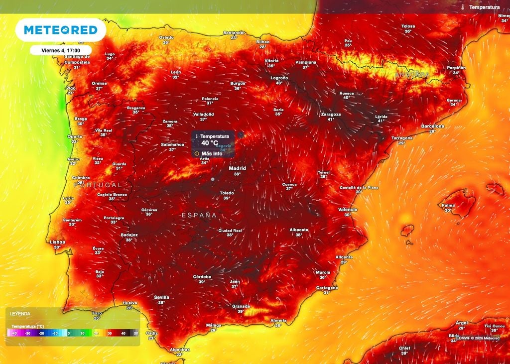 Mañana muchas zonas del interior y norte peninsular rondarán los 40 ºC.