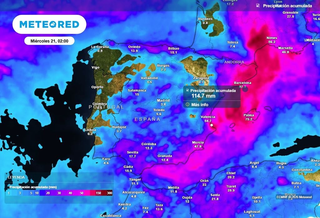 En algunas zonas del Mediterráneo se acumularán más de 100 l/m2.